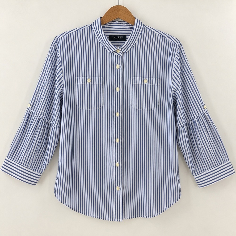 Lauren Ralph Lauren Old Money Striped Button Down Shirt Womens Medium Preppy